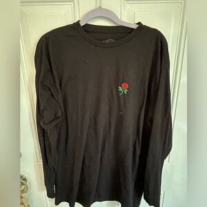 Eighty Eight Black Long Sleeve Shirt with Red Rose Embroidery Detail